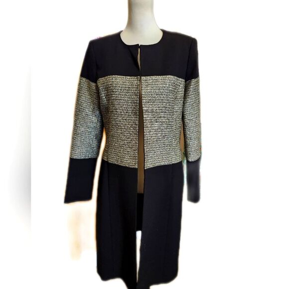Calvin Klein black coat w/ gold & silver metallic beaded band, size 6 - Picture 1 of 13